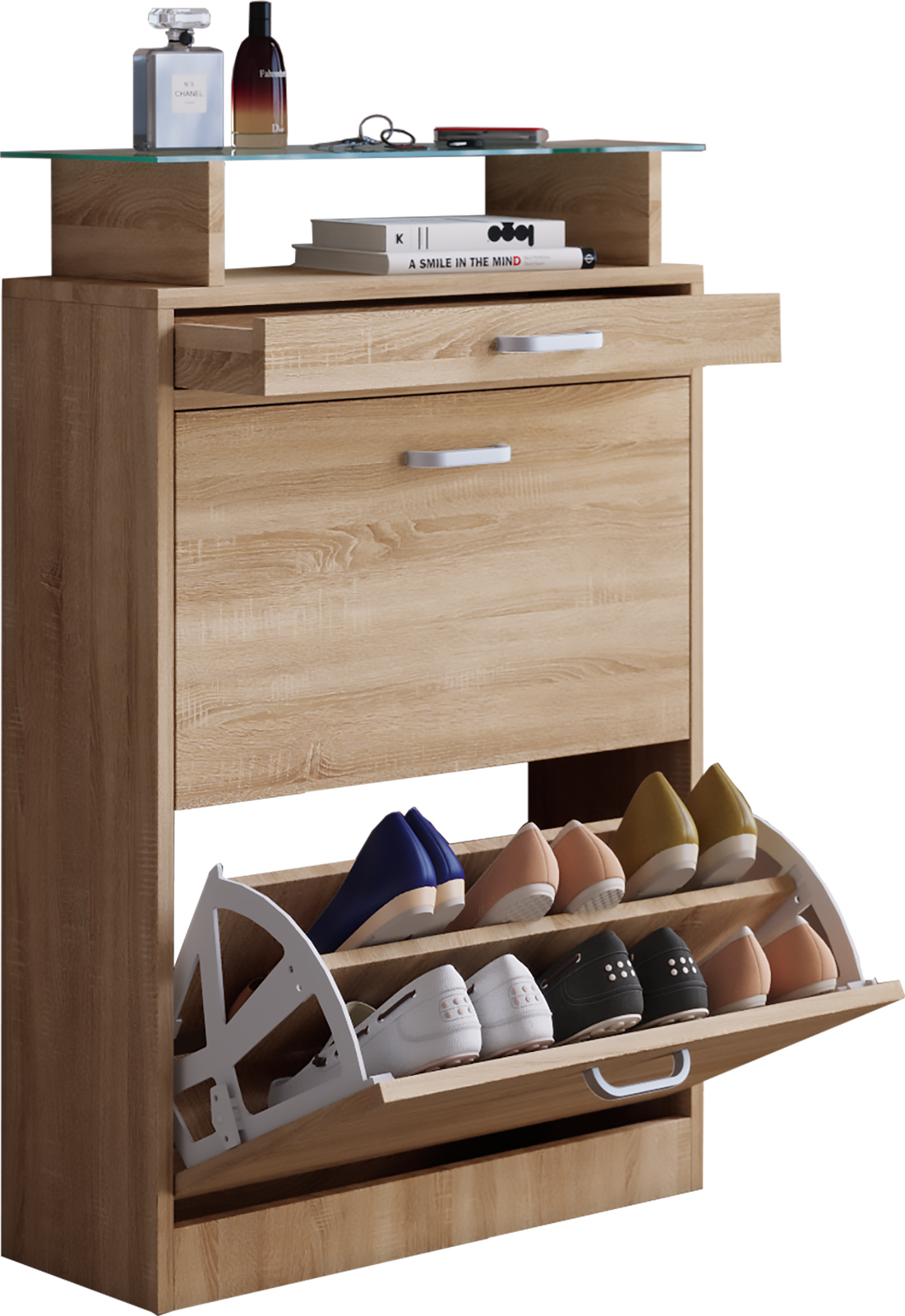 Schuhschrank BRASO - Sonoma Eiche - 2 Kipptüren - 59 cm