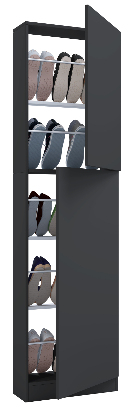 Schuhschrank FULISA XL mit Holztür - anthrazit - 180 cm hoch