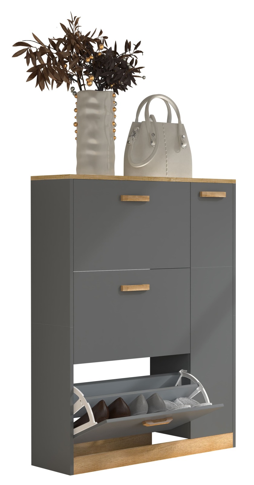 Schuhschrank HALOM L - anthrazit - Honig Eiche - 80x105 cm