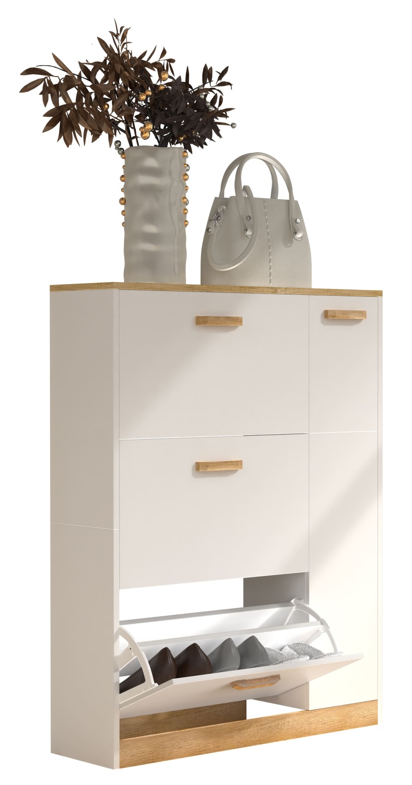 Schuhschrank HALOM L - weiß - Honig Eiche - 80x105 cm