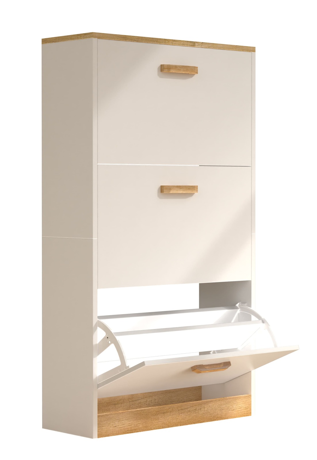 Schuhschrank HALOM M - weiß - Honig Eiche - 59x105 cm