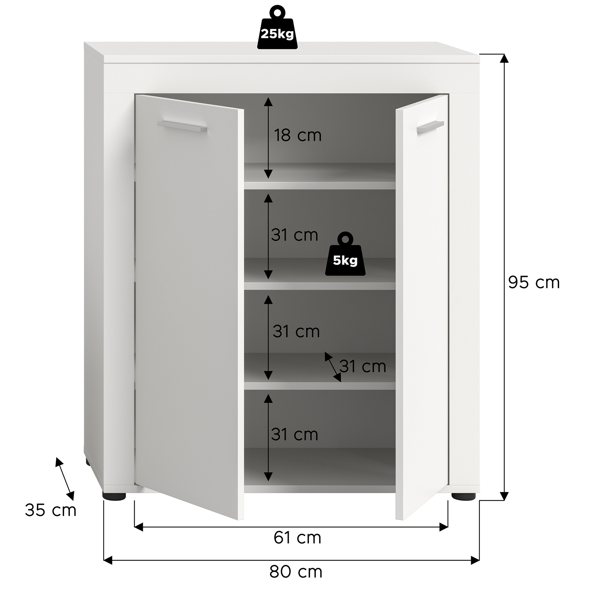 Schuhschrank JAM - weiß - 80 cm breit