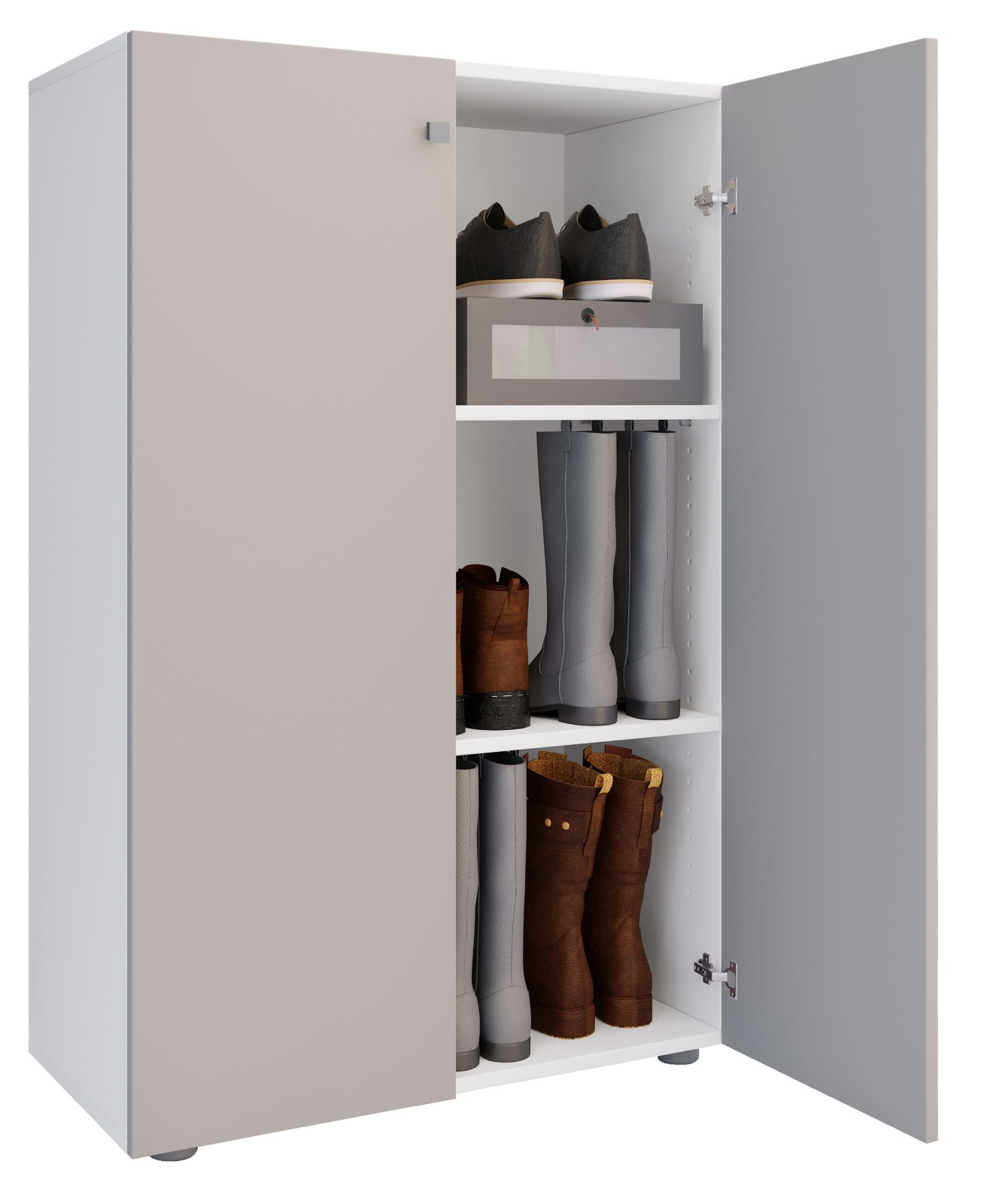 Schuhschrank LONA XL - grau-weiß - 3 Fächer - 110x70 cm
