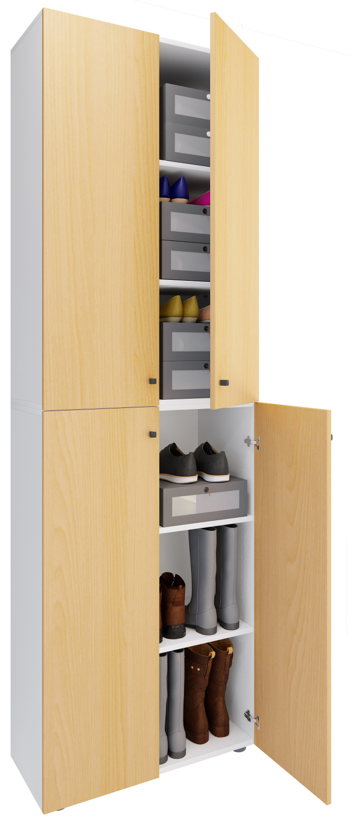 Schuhschrank LONA XL - weiß - Buche - 6 Fächer