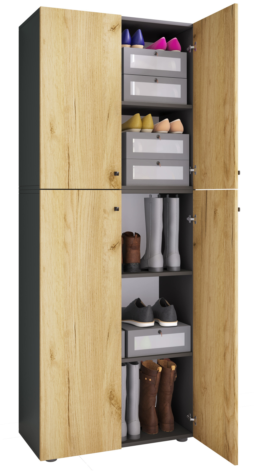 Schuhschrank LONA XXL - anthrazit-Honig-Eiche - 5 Einlegeböden - 182 cm