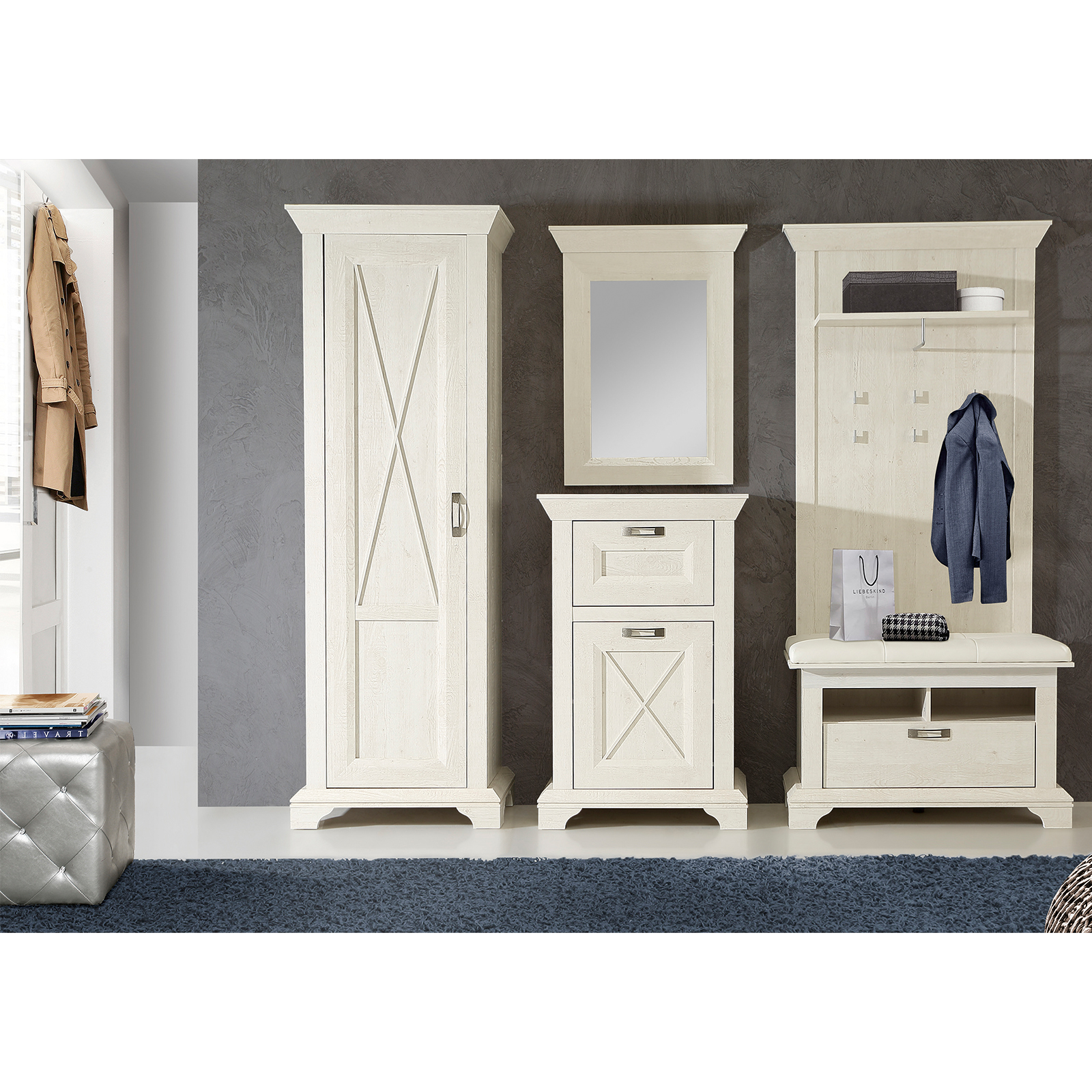 Schuhschrank - Pinie weiß - 99 cm breit
