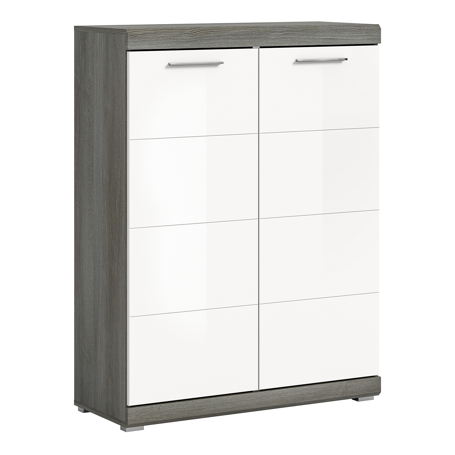 Schuhschrank - Rauchsilber - weiß Hochglanz - 90 cm