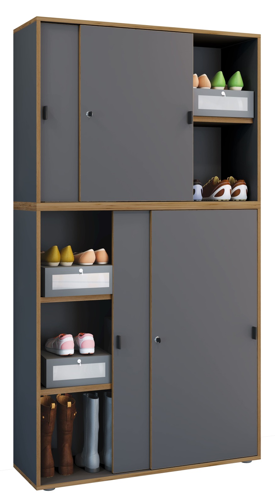 Schuhschrank SALIA - anthrazit - Honig Eiche - abschließbar - 100 cm