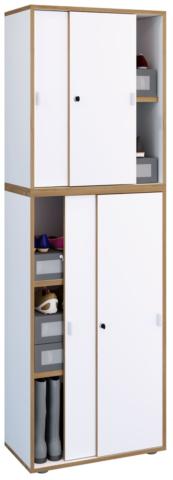 Schuhschrank SALIA - weiß - Honig Eiche - abschließbar - 60 cm