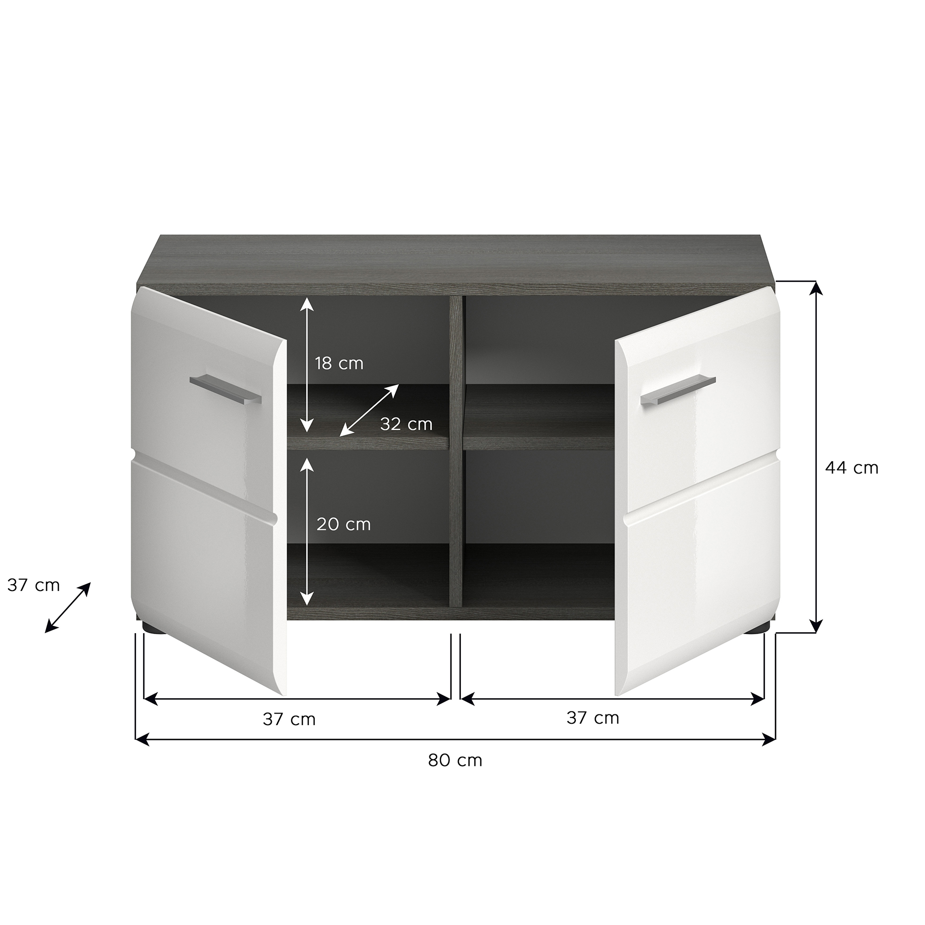Schuhschrank SALSA - rauchsilber - weiß Hochglanz - 80 cm