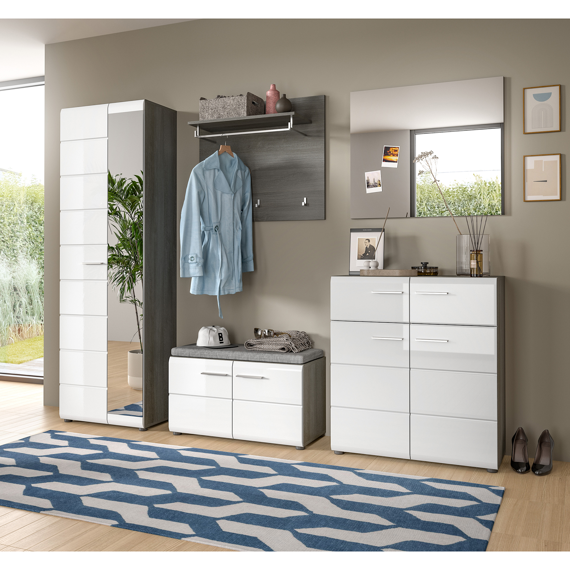 Schuhschrank SALSA - rauchsilber - weiß Hochglanz - 80 cm