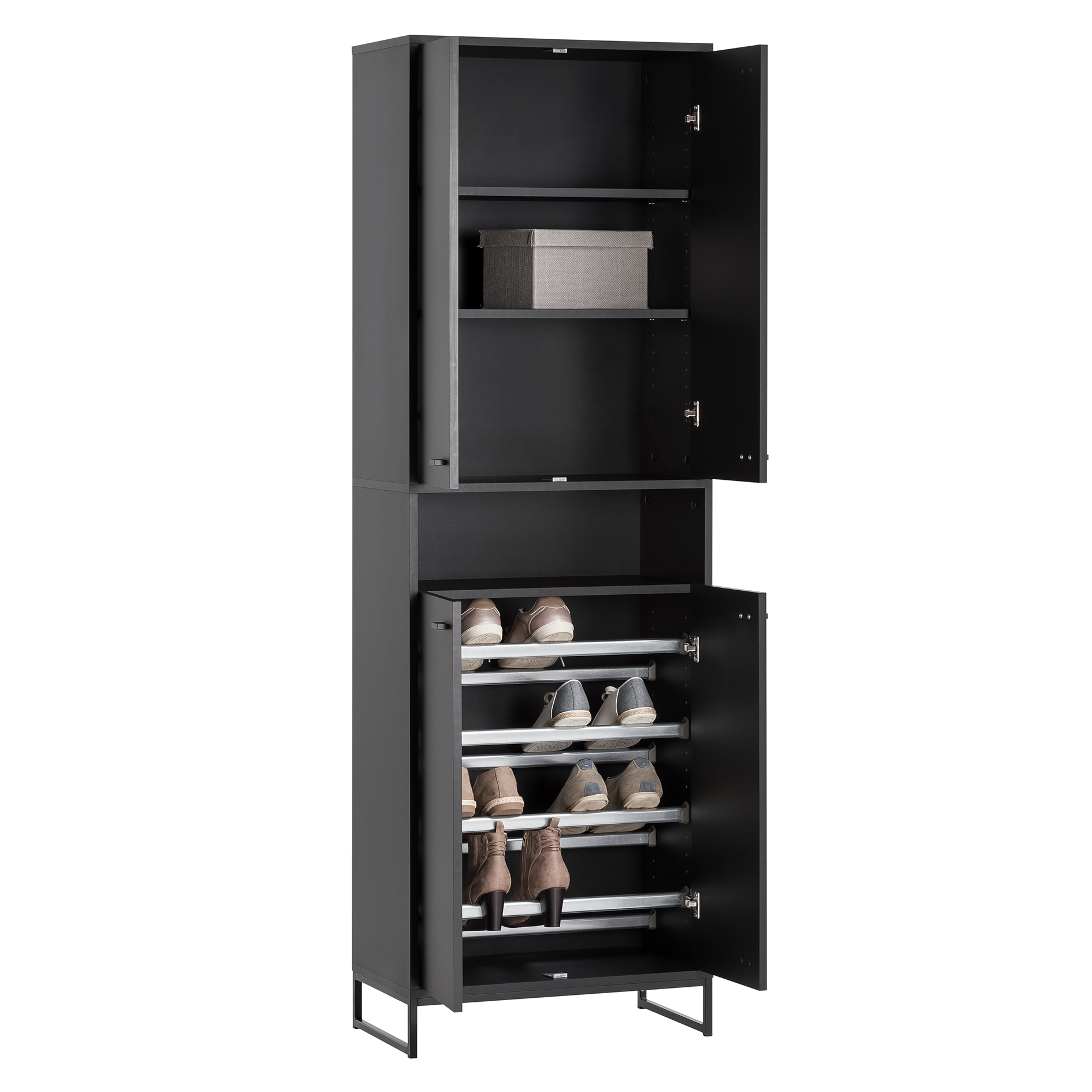 Schuhschrank - schwarz - 4 Türen - 60 cm