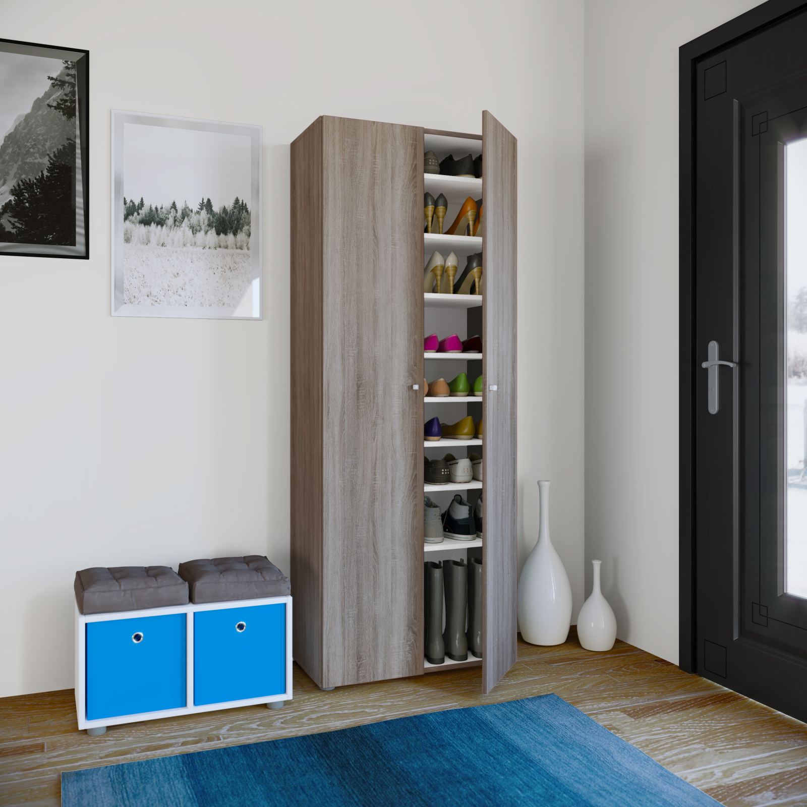 Schuhschrank VANDOL l - Sonoma Eiche - 2 Türen - 9 Fächer