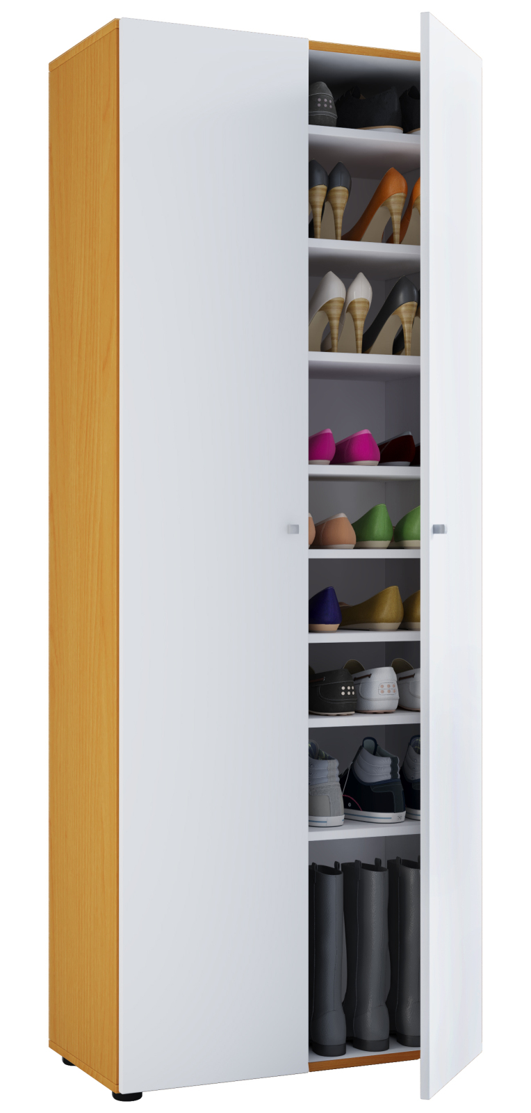 Schuhschrank VANDOL l - weiß-Buche - 2 Türen - 9 Fächer