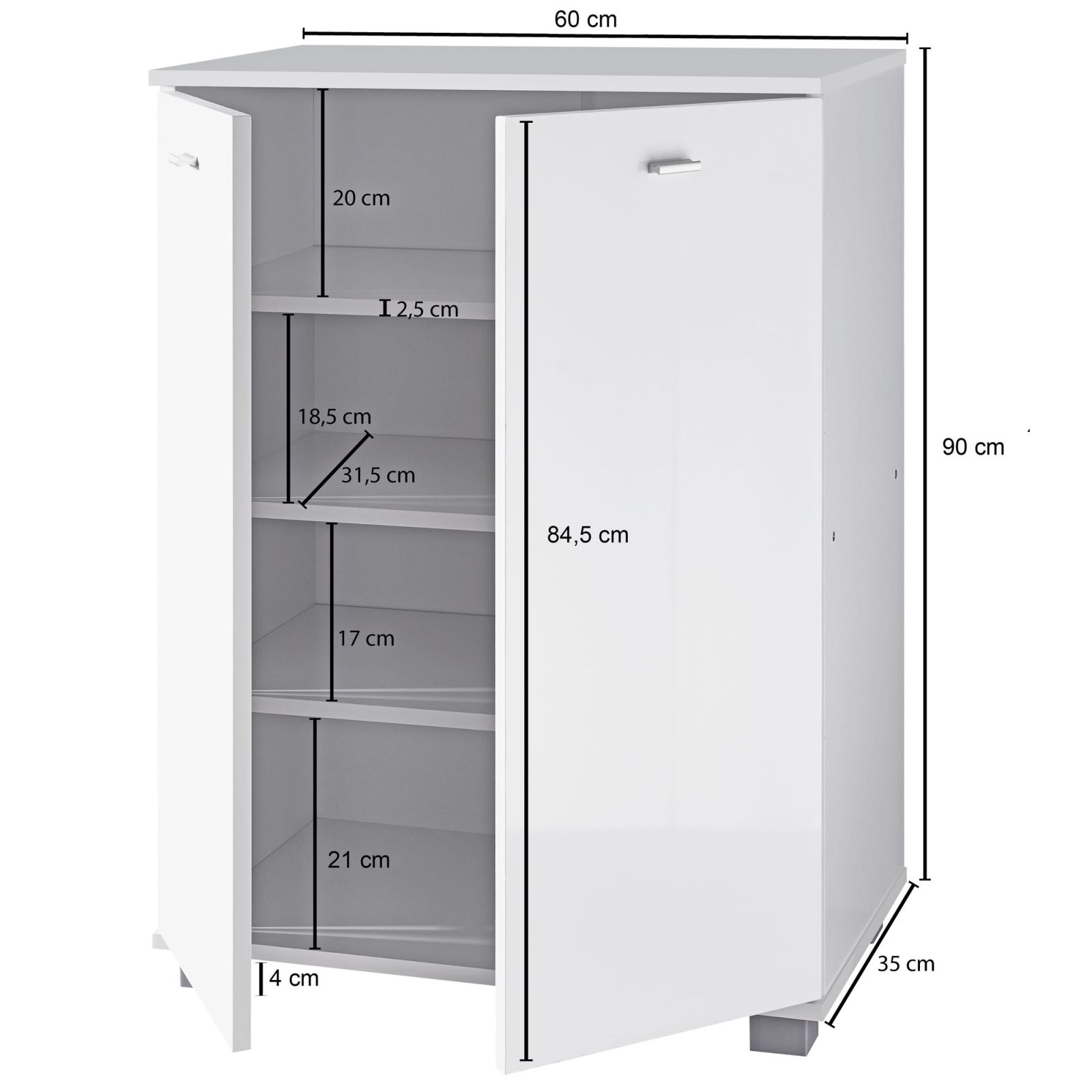 Schuhschrank - weiß - 60 cm breit