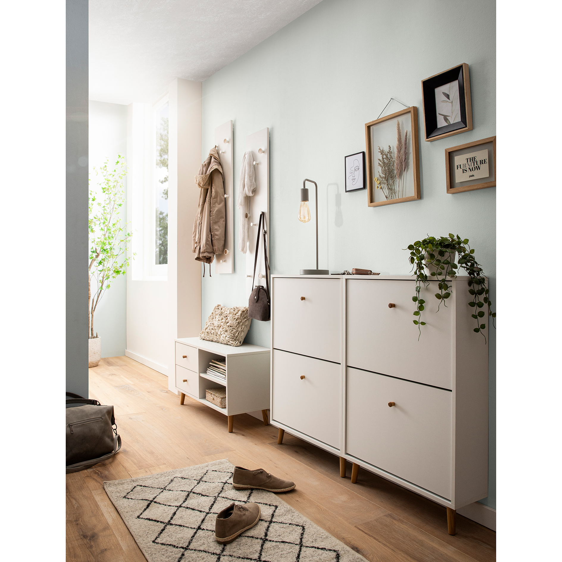 Schuhschrank - weiß matt - 2 Klappen - 92,2 cm hoch