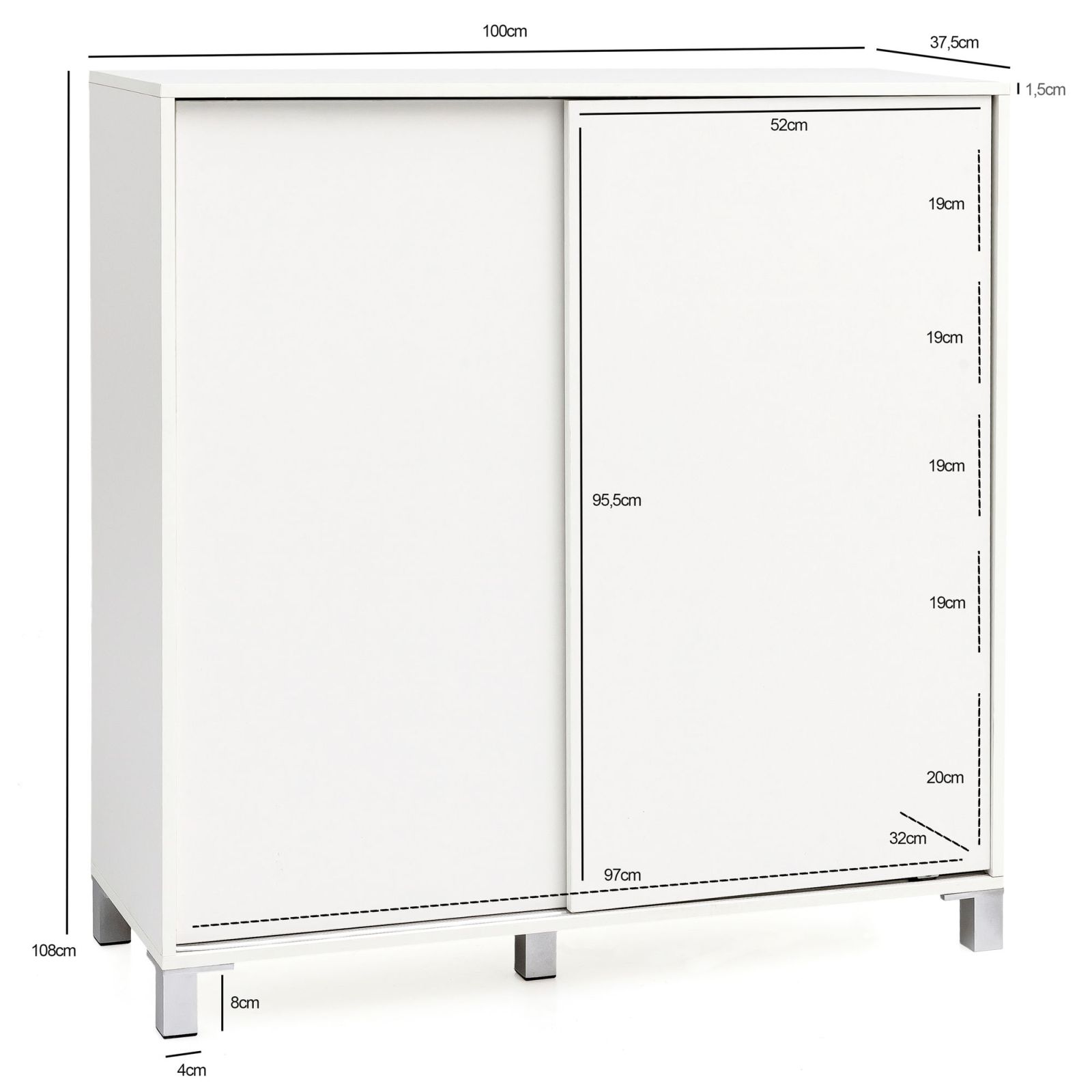 Schuhschrank - weiß - mit Schiebetür