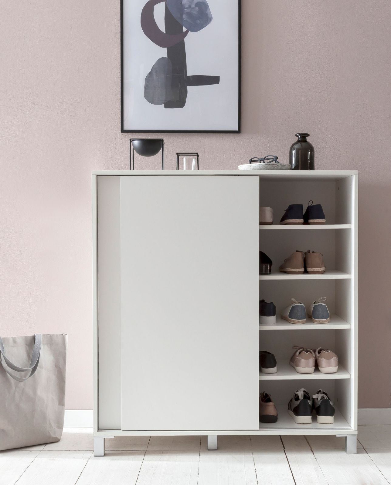 Schuhschrank - weiß - mit Schiebetür
