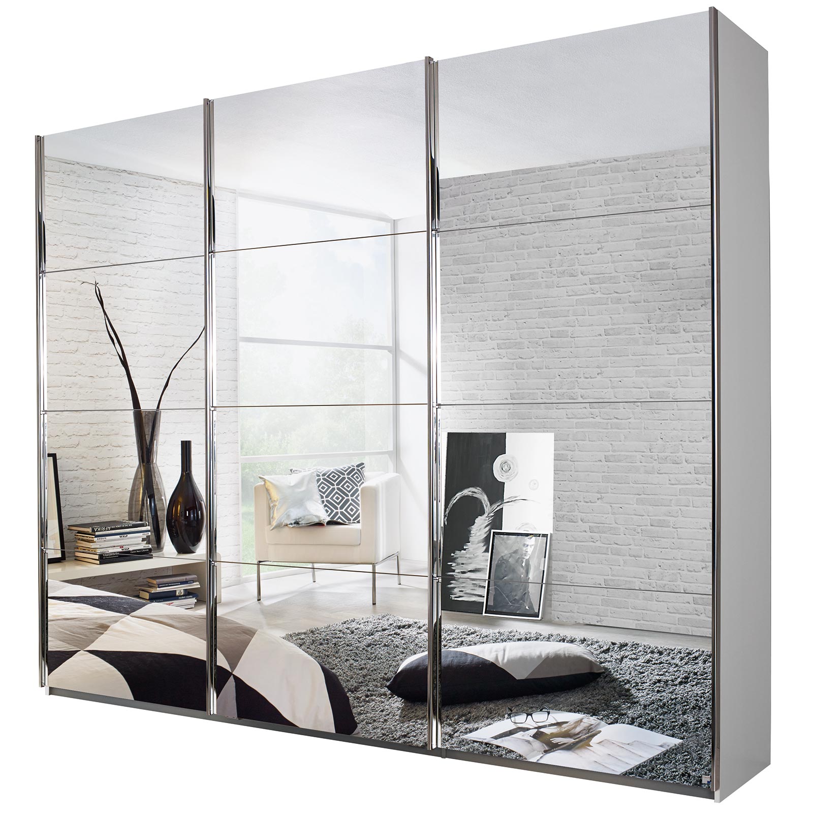 Schwebetürenschrank - alpinweiß - 3 Spiegeltüren - 271x229 cm