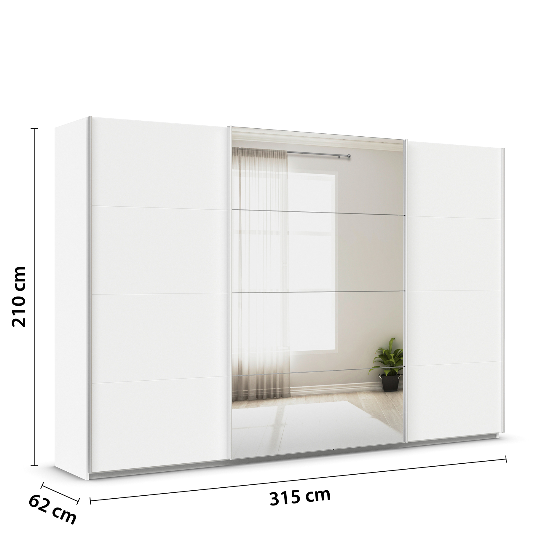 Schwebetürenschrank - alpinweiß - 315 cm breit