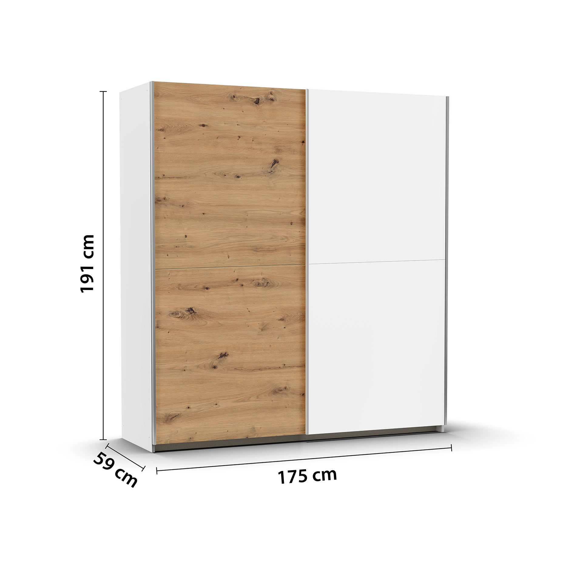 Schwebetürenschrank - Alpinweiß-Artisan Eiche - 175 cm