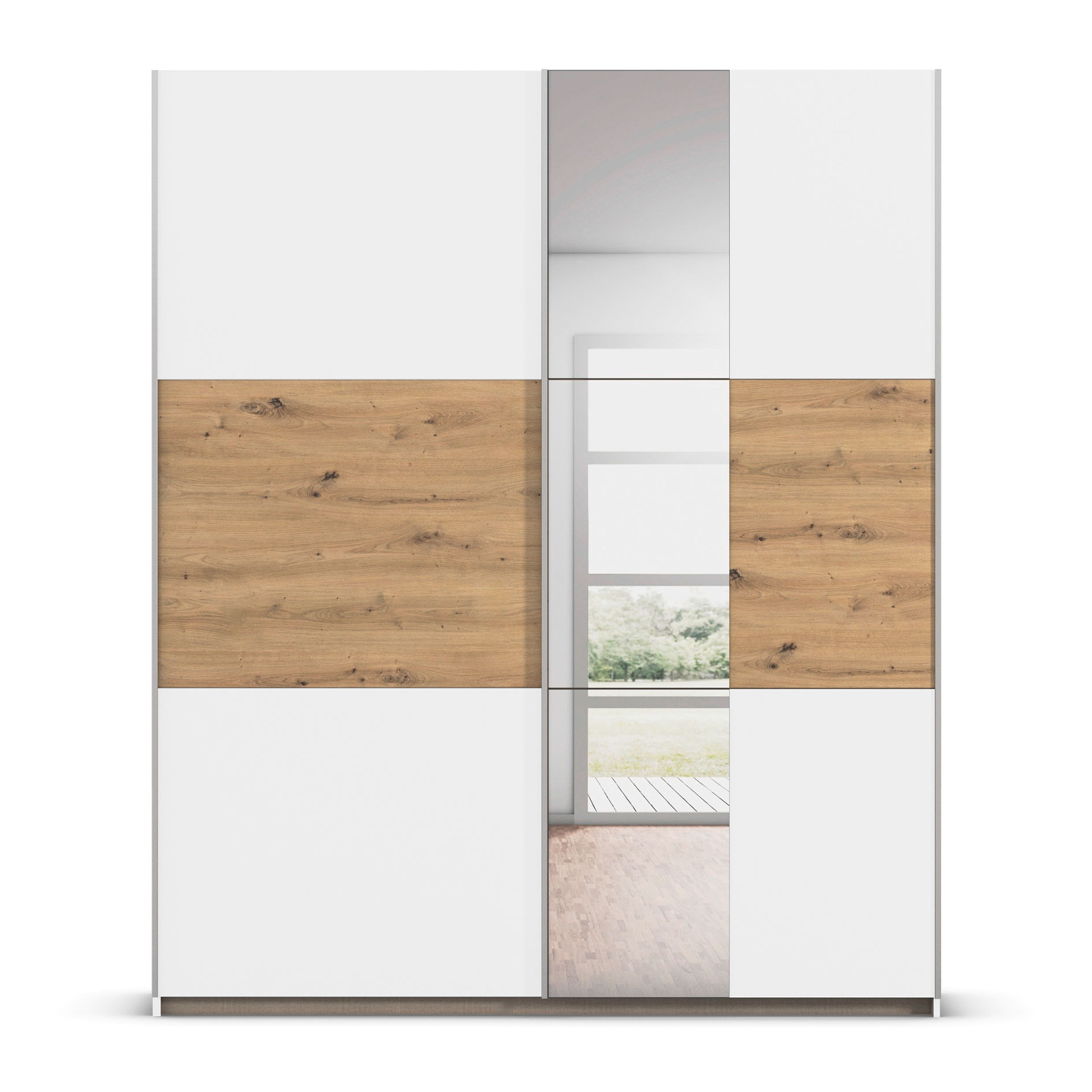 Schwebetürenschrank - alpinweiß - Artisan Eiche - 175 cm