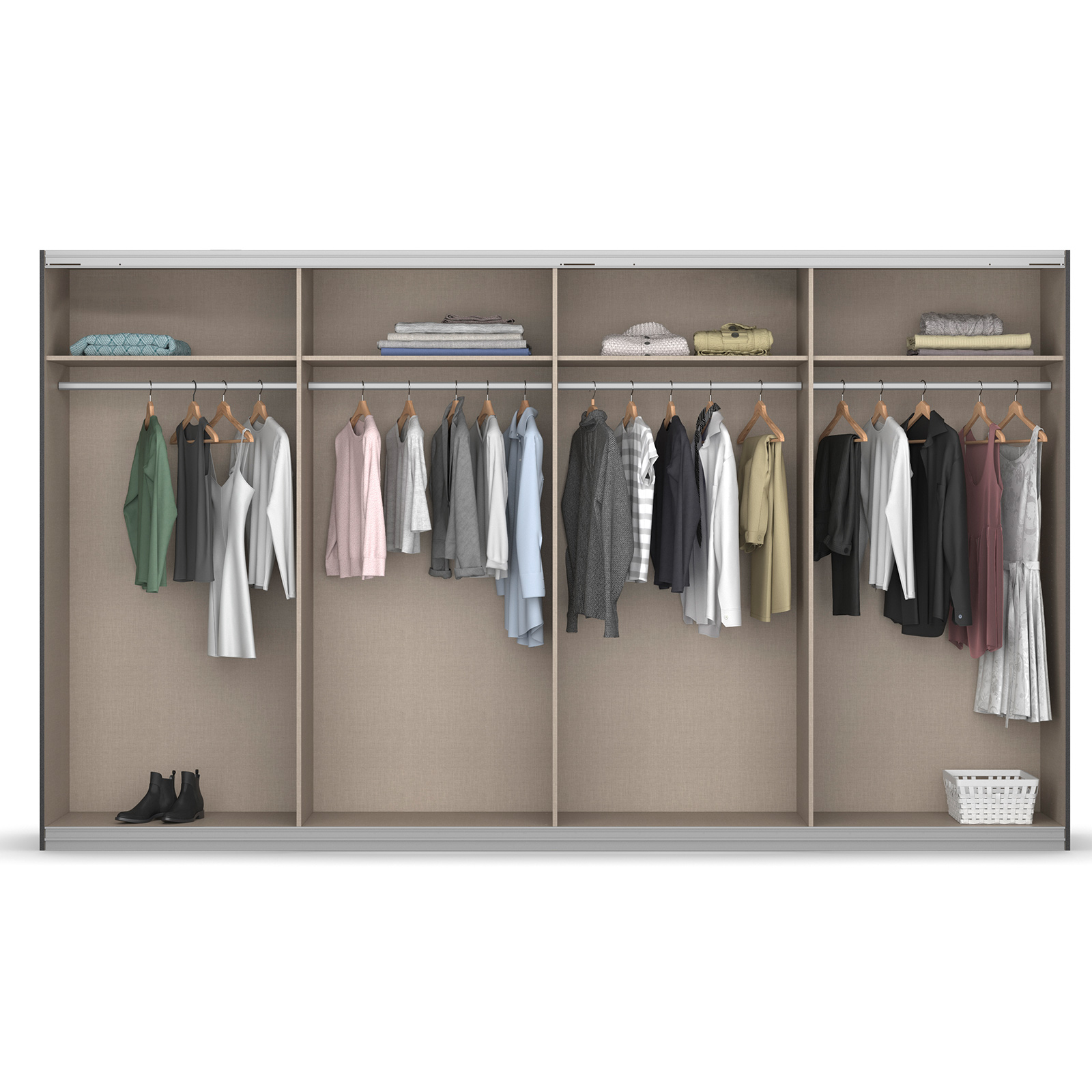 Schwebetürenschrank - Alpinweiß - Glasfront - 4 Türen - 360x211 cm