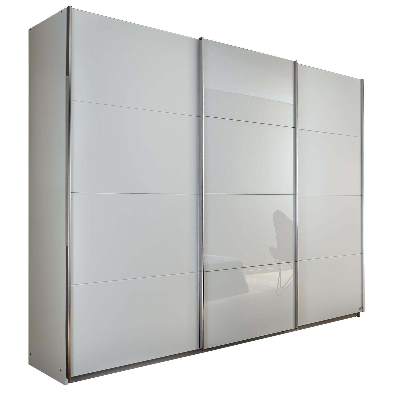 Schwebetürenschrank - alpinweiß - Glastür - 271x210 cm