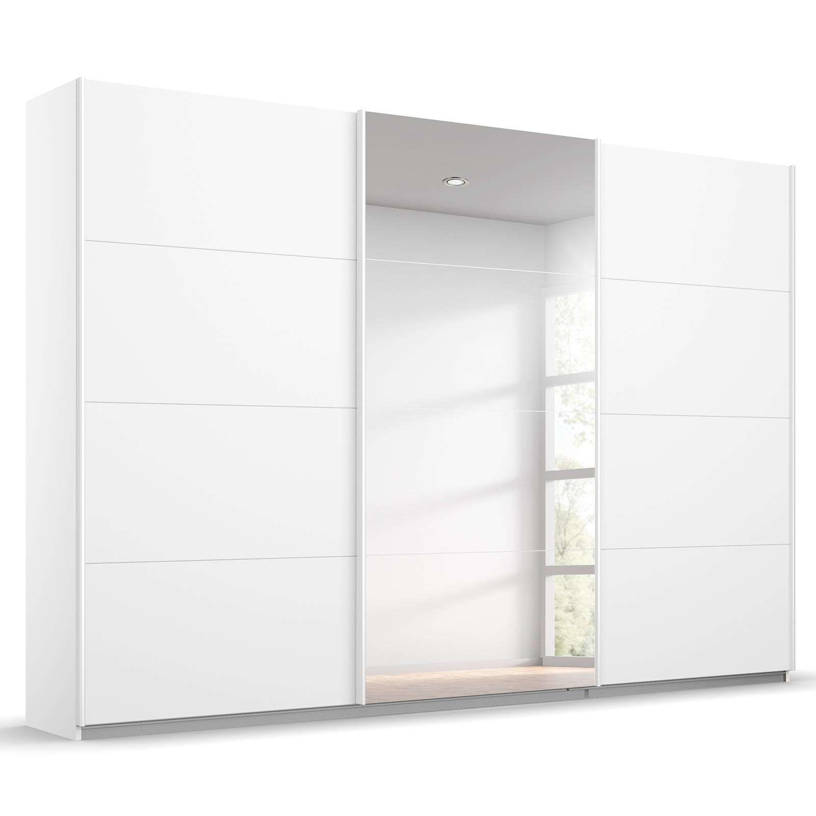 Schwebetürenschrank - alpinweiß - mit Spiegel - 271x210 cm