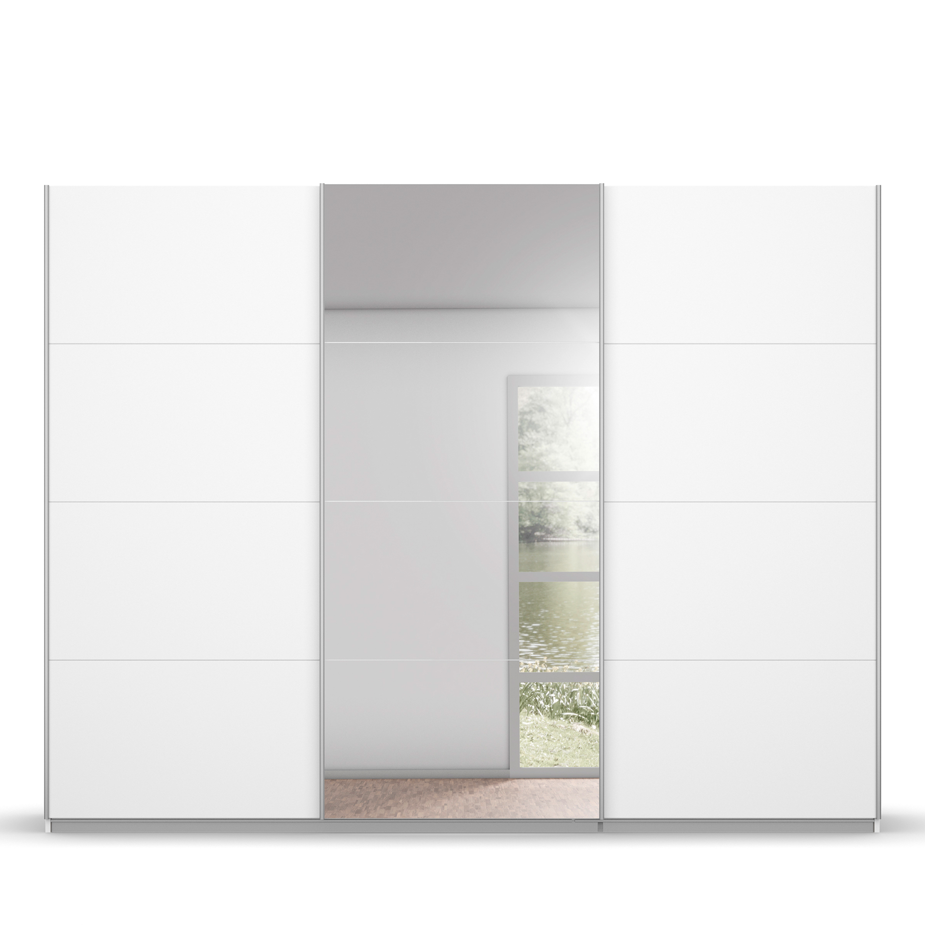 Schwebetürenschrank - alpinweiß - mit Spiegel - 271x211 cm