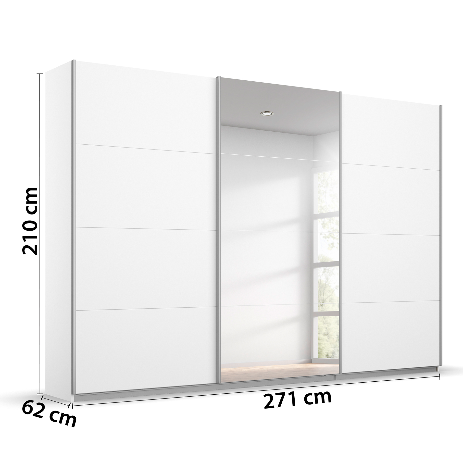 Schwebetürenschrank - alpinweiß - mit Spiegel - 271x211 cm