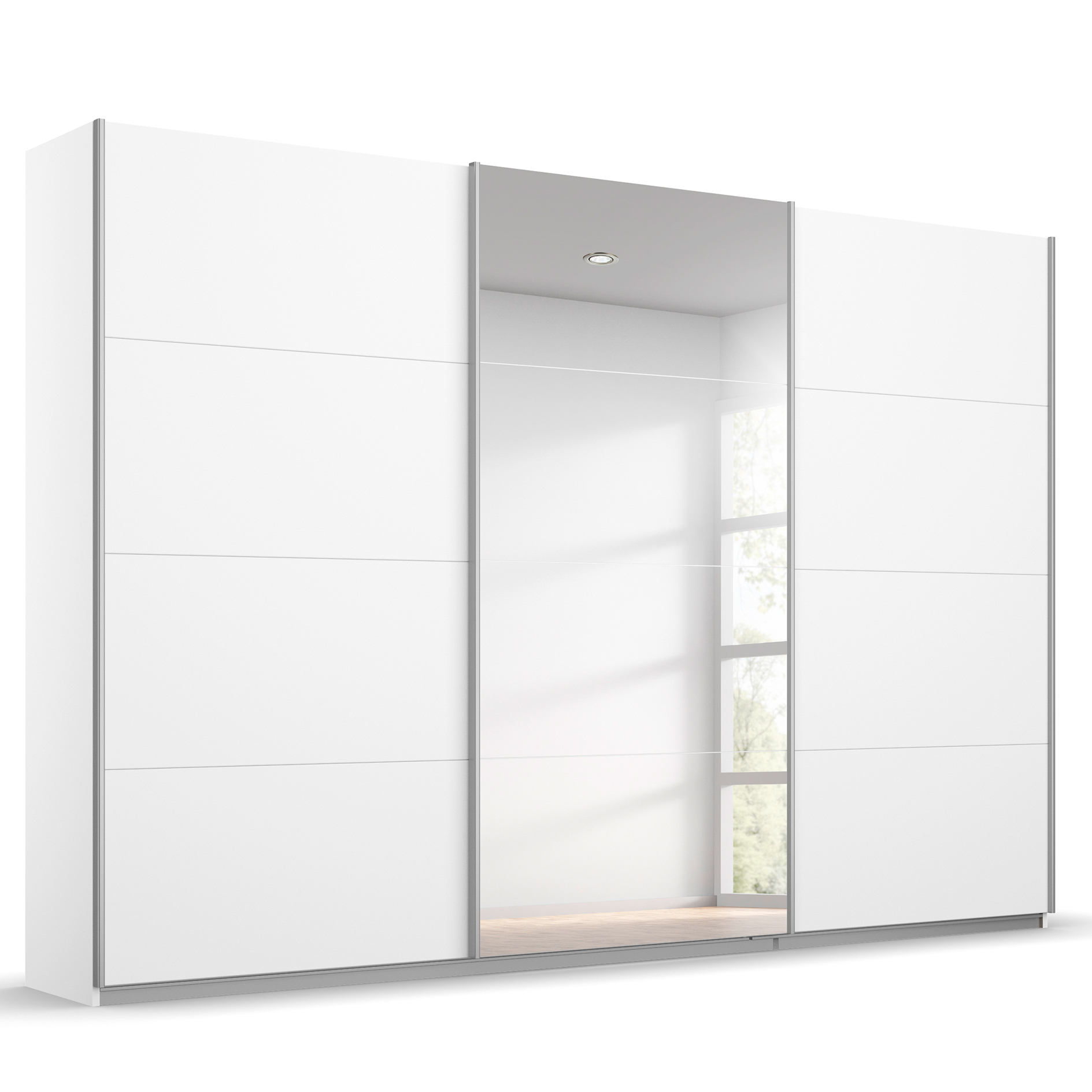 Schwebetürenschrank - alpinweiß - mit Spiegel - 271x211 cm