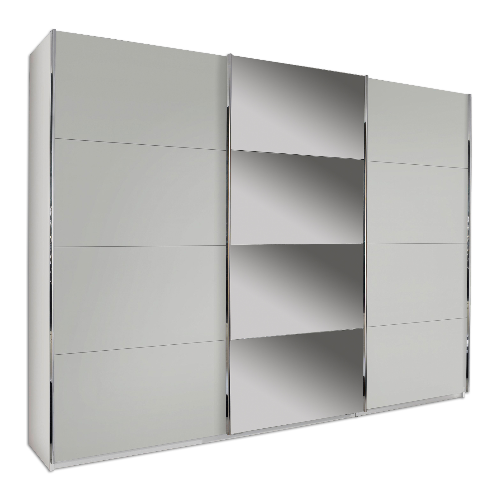 Schwebetürenschrank - Alpinweiß-seidengrau - mit Spiegel - 271x210 cm
