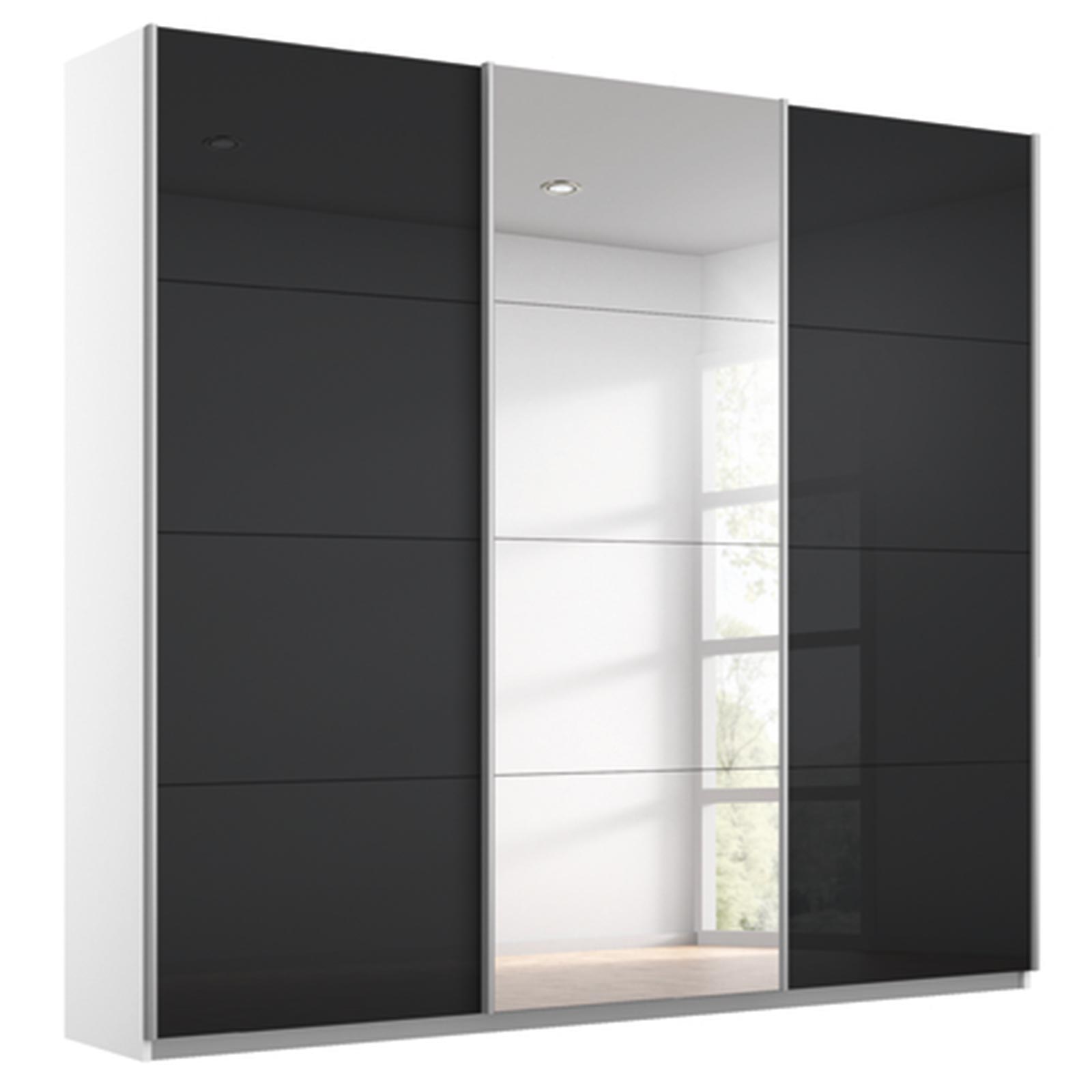 Schwebetürenschrank - basalt - alpinweiß - mit Spiegel - 2 Glastüren - 203x210 cm