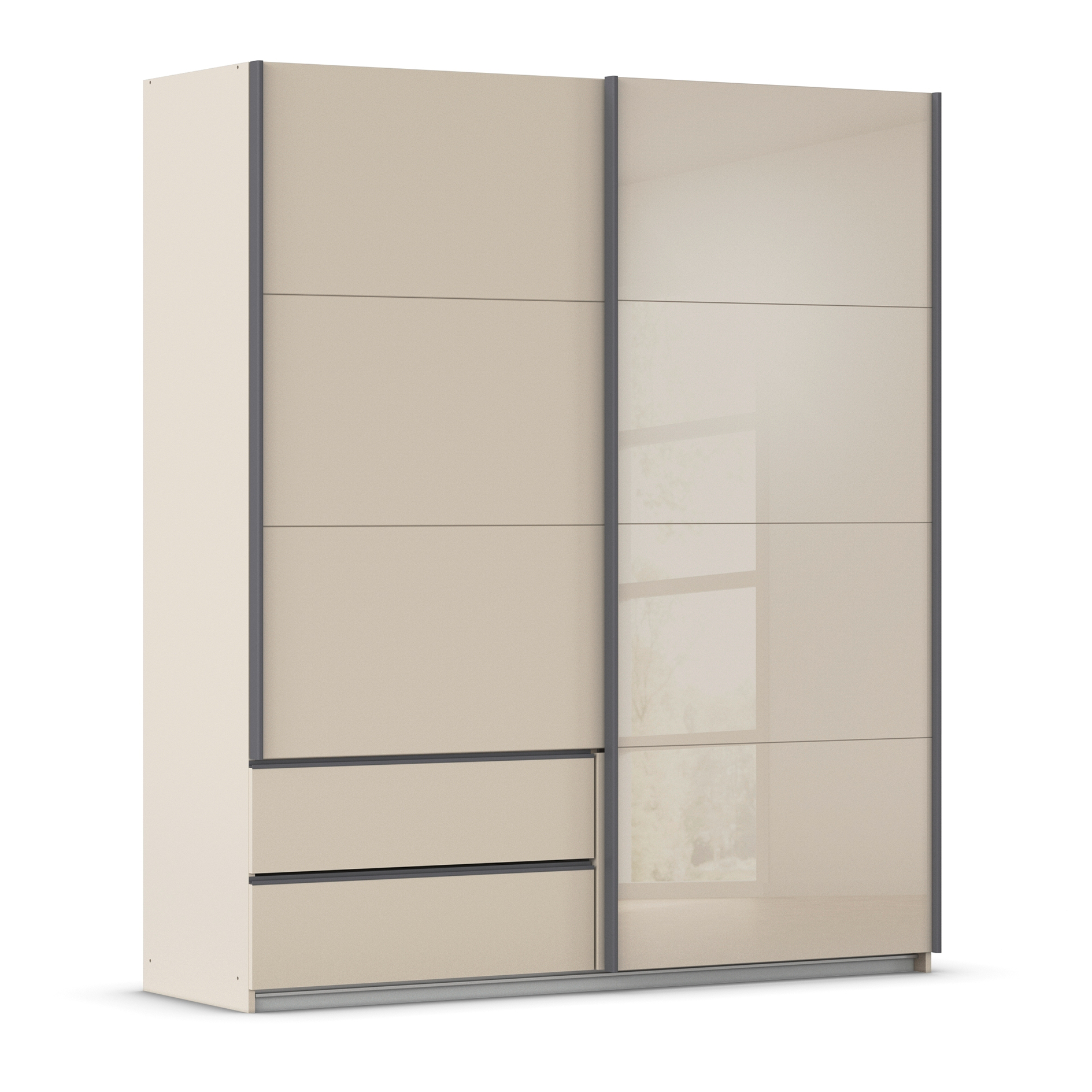 Schwebetürenschrank - champagner - 2-türig - Glastür - 181 cm