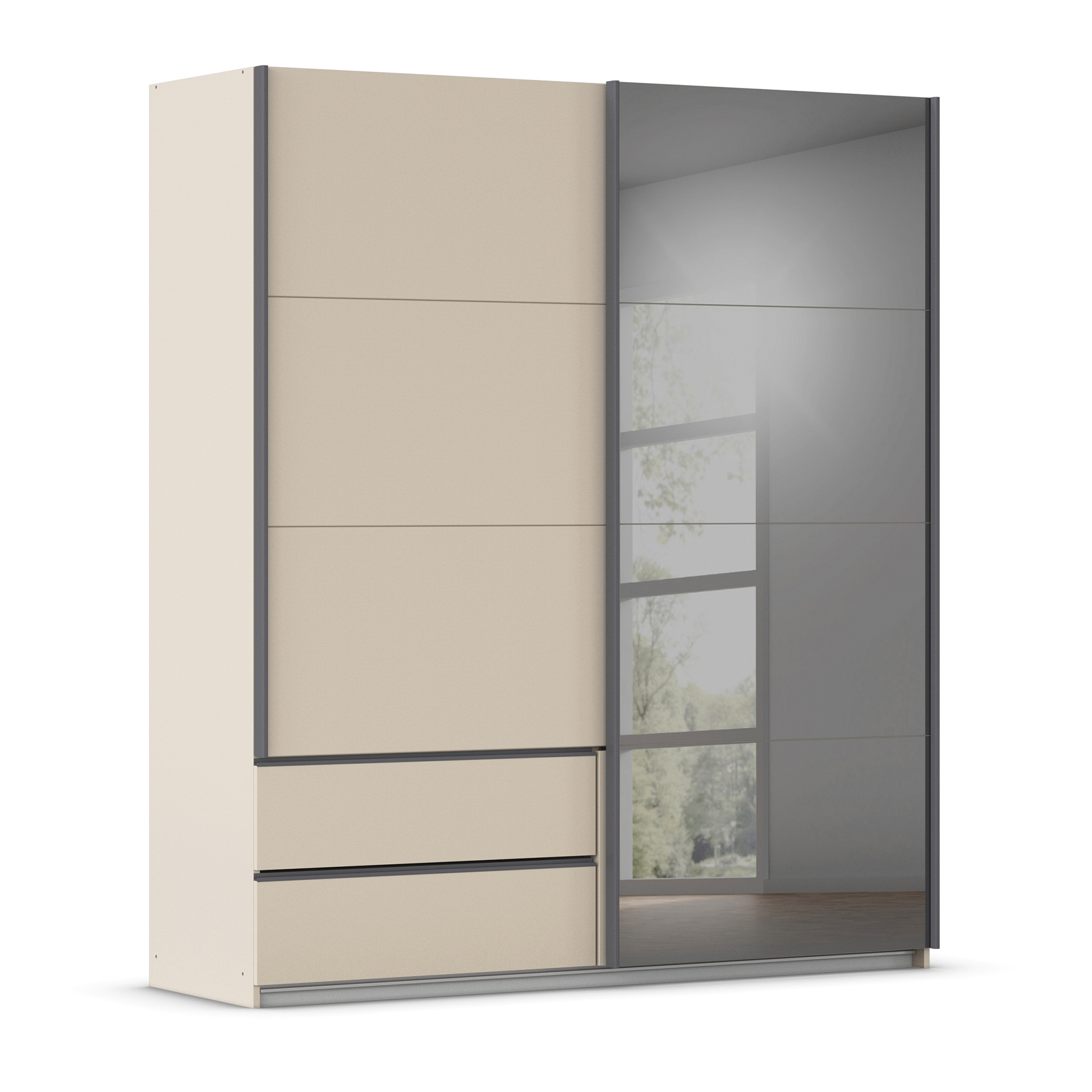 Schwebetürenschrank - champagner - 2-türig - Grauspiegel - 181 cm