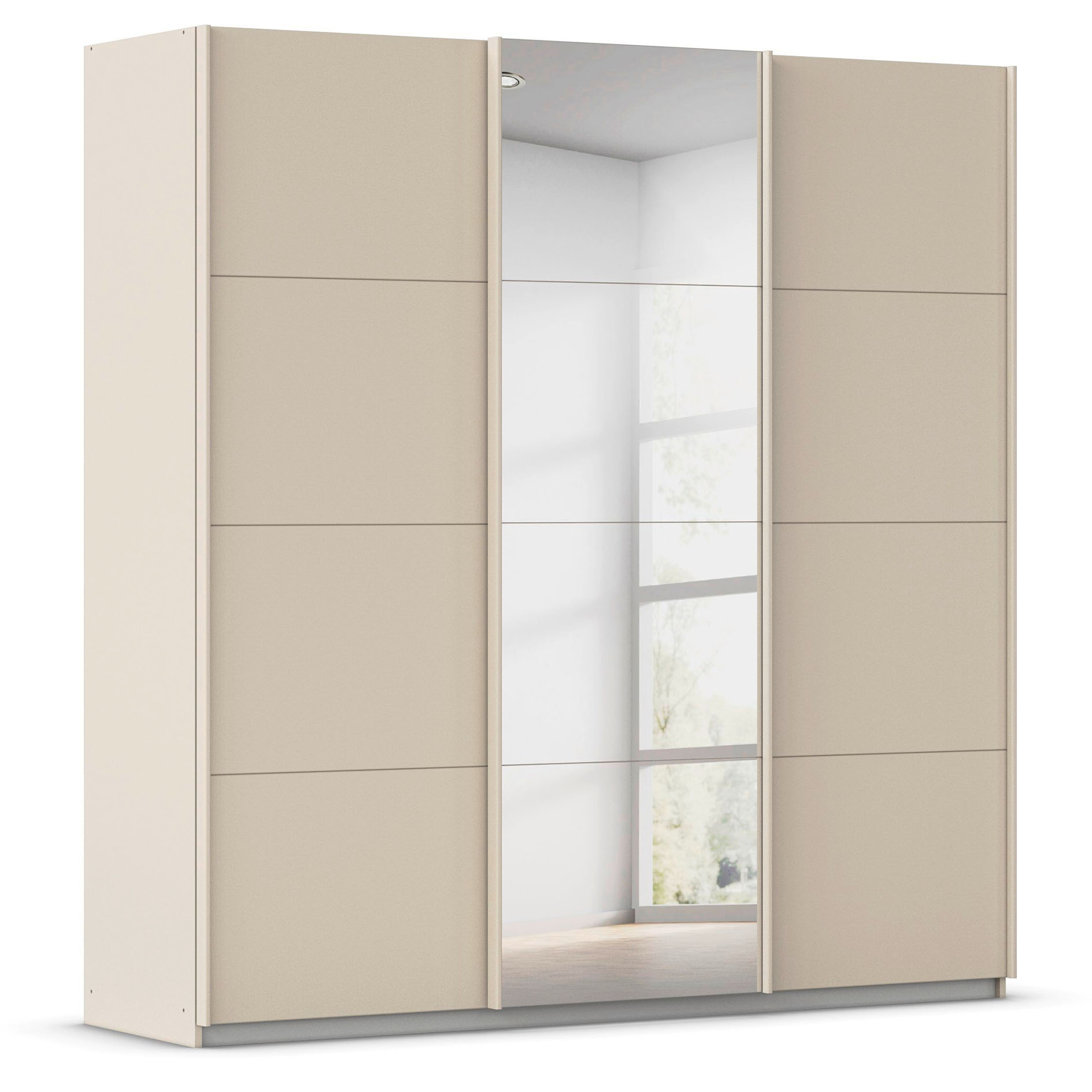 Schwebetürenschrank - champagner - 3 Türen - mit Spiegel - 203x210 cm