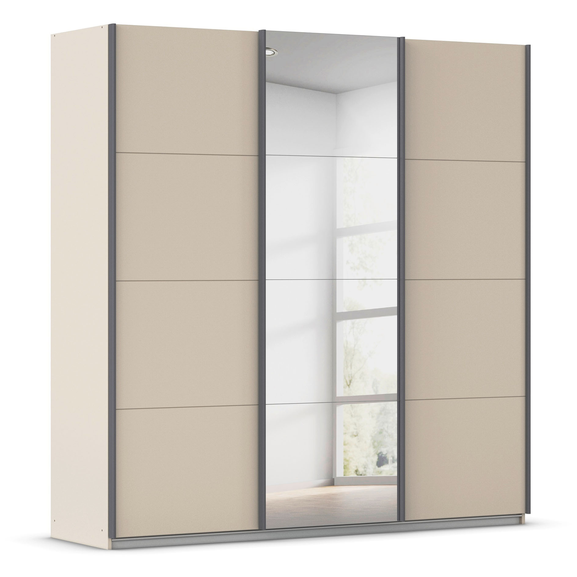 Schwebetürenschrank - champagner - 3 Türen - mit Spiegel - 203x229 cm