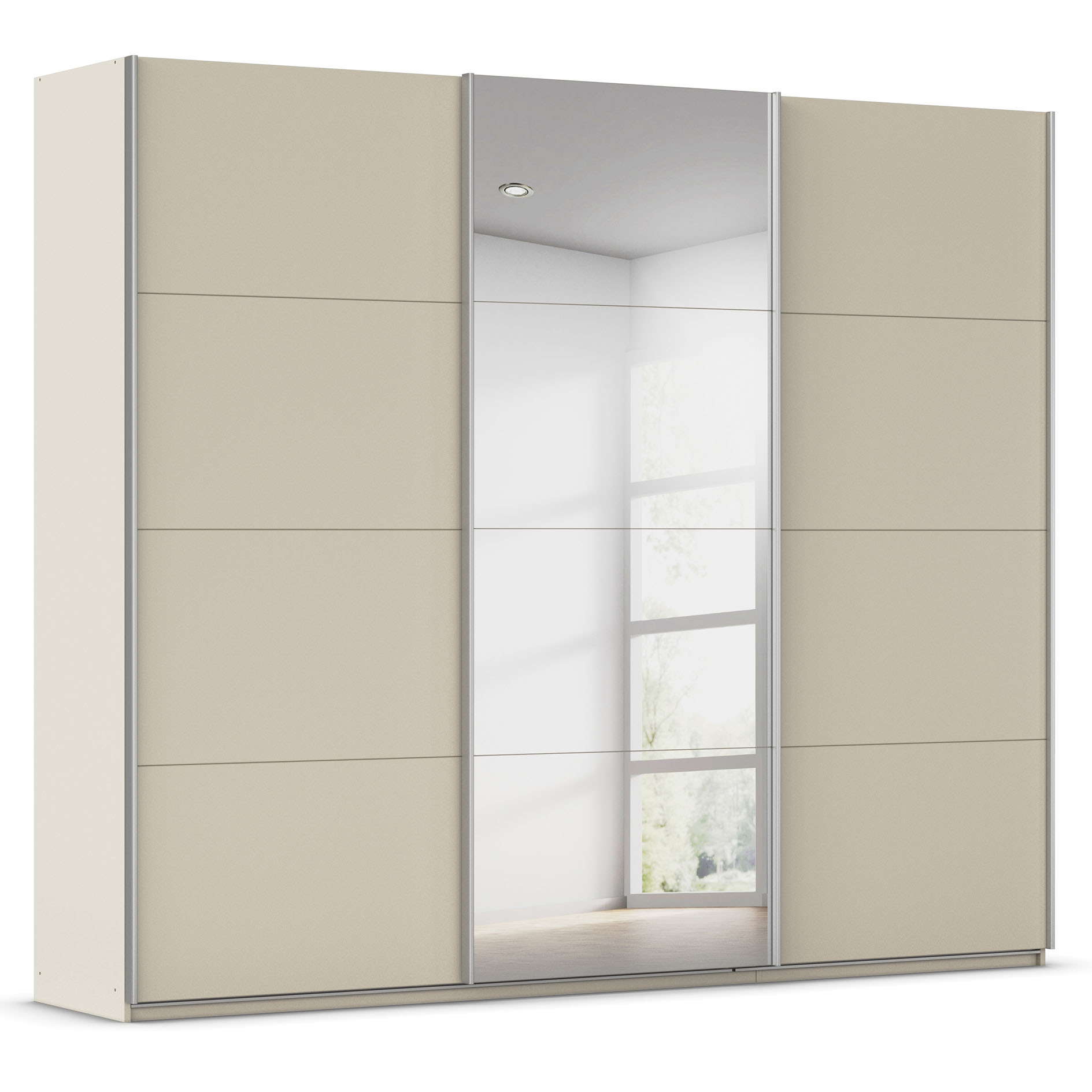 Schwebetürenschrank - champagner - 3 Türen - mit Spiegel - 271x229 cm
