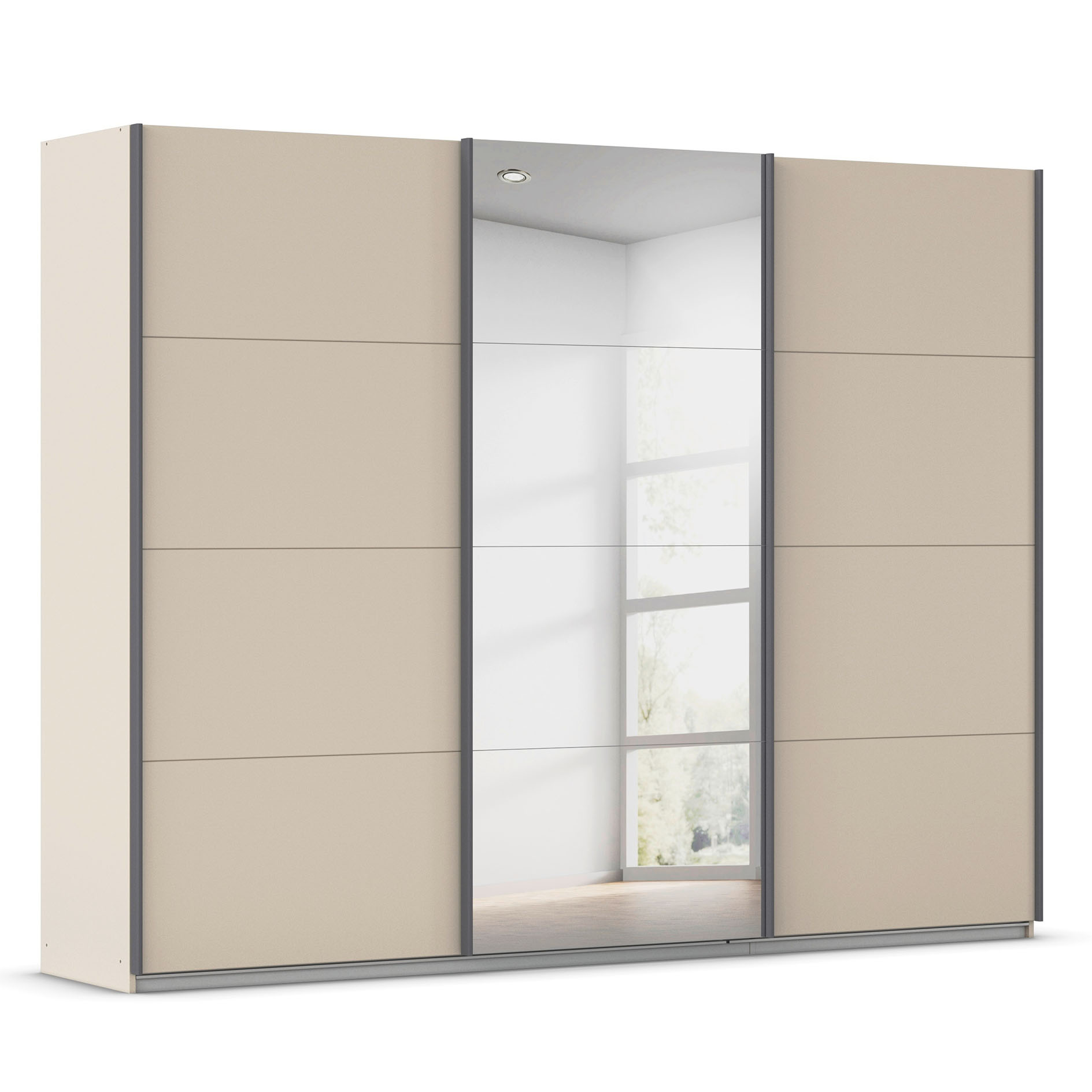 Schwebetürenschrank - champagner - 3 Türen - mit Spiegel - 271x229 cm