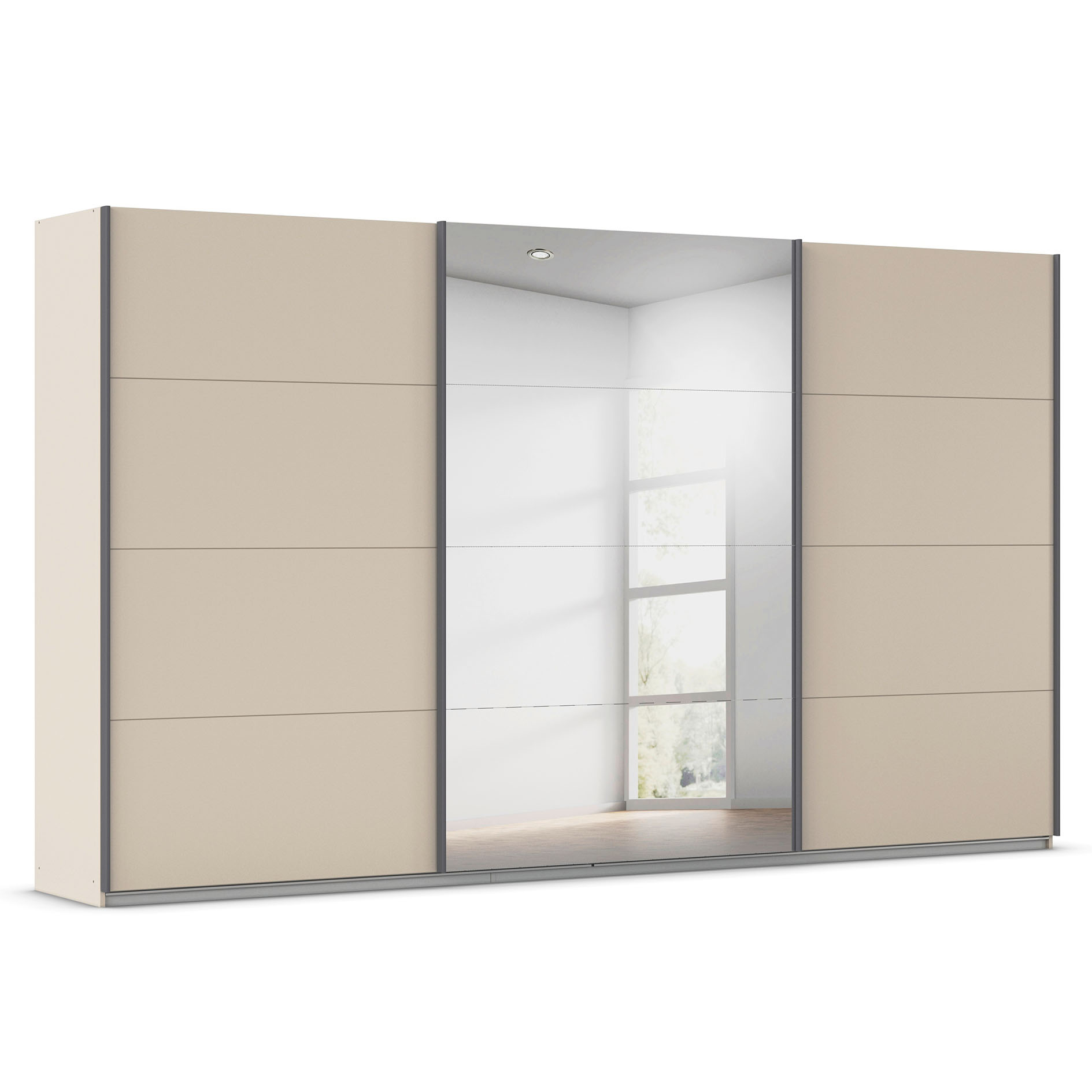 Schwebetürenschrank - champagner - 3 Türen - mit Spiegel - 360x229 cm