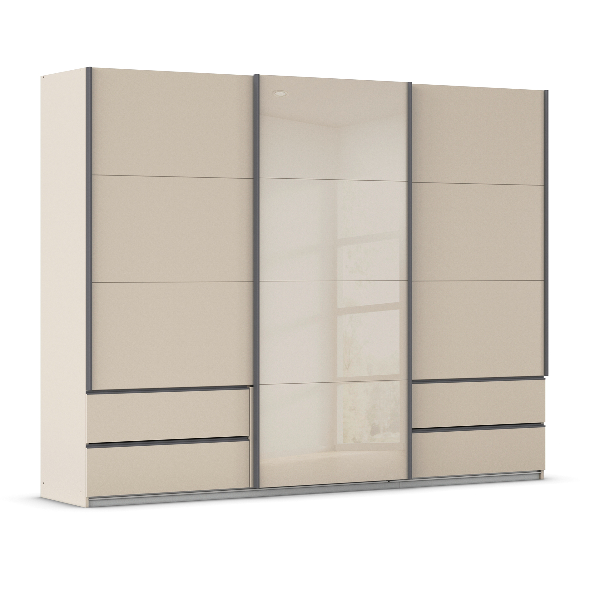 Schwebetürenschrank - champagner - 3-türig - Glastür - 271 cm