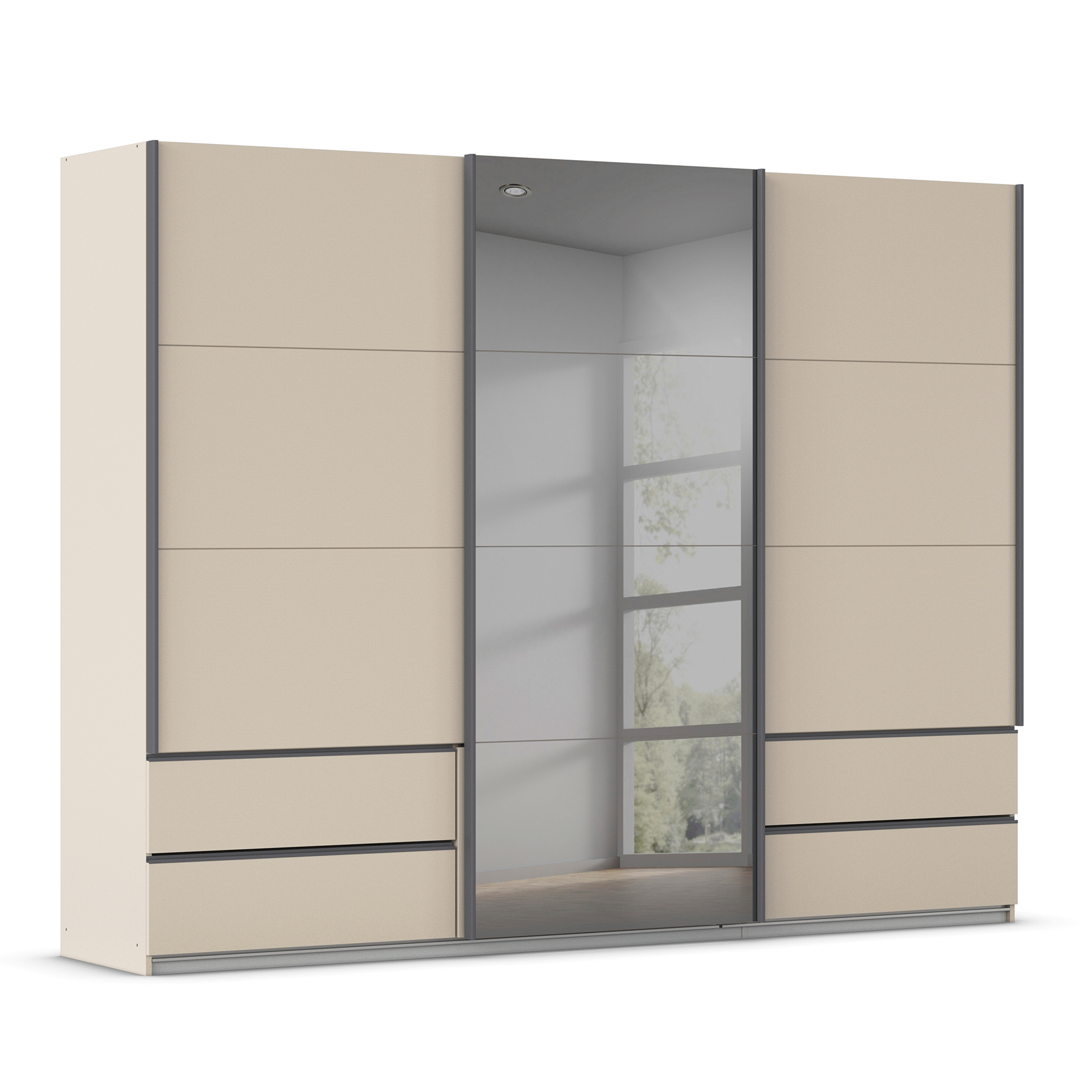 Schwebetürenschrank - champagner - 3-türig - Grauspiegel - 271 cm