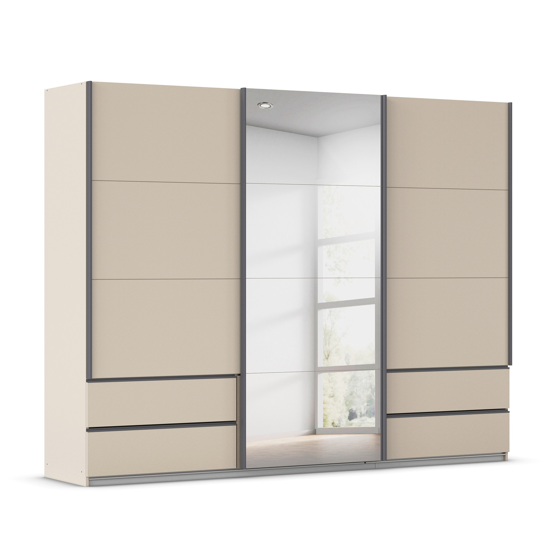 Schwebetürenschrank - champagner - 3-türig - Spiegel - 271 cm