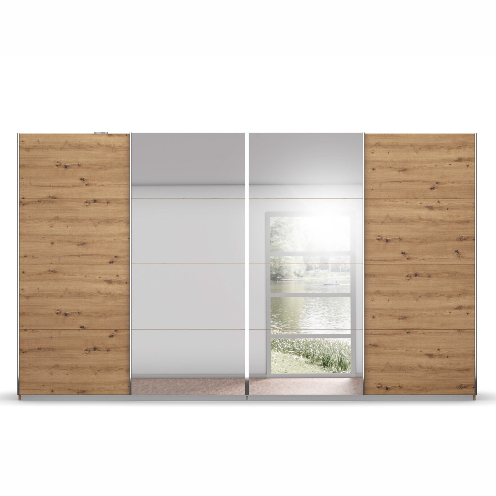 Schwebetürenschrank - Eiche Artisan - 4 Türen - mit Spiegel - 360x211 cm