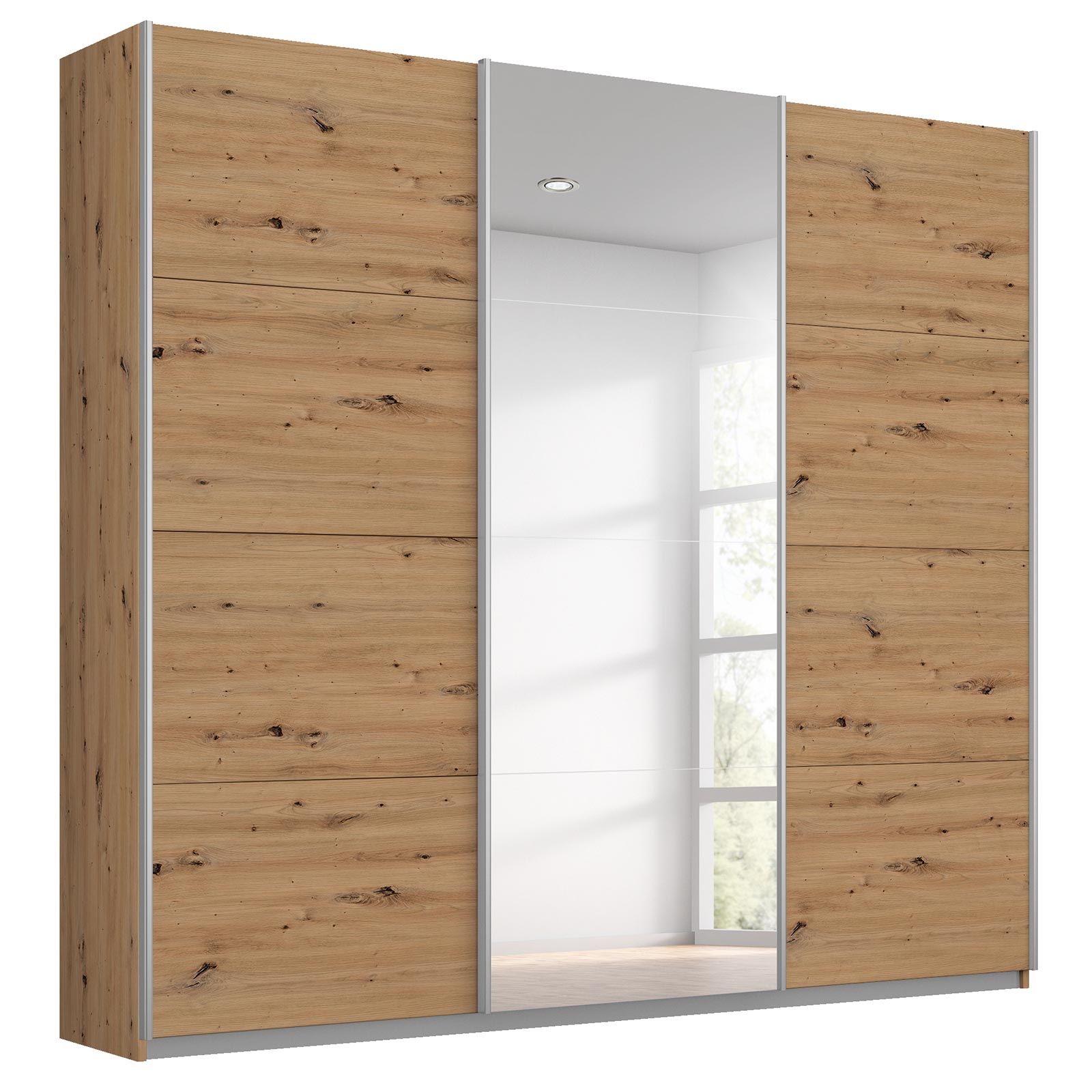 Schwebetürenschrank - Eiche Artisan - mit Spiegel - 203x210 cm
