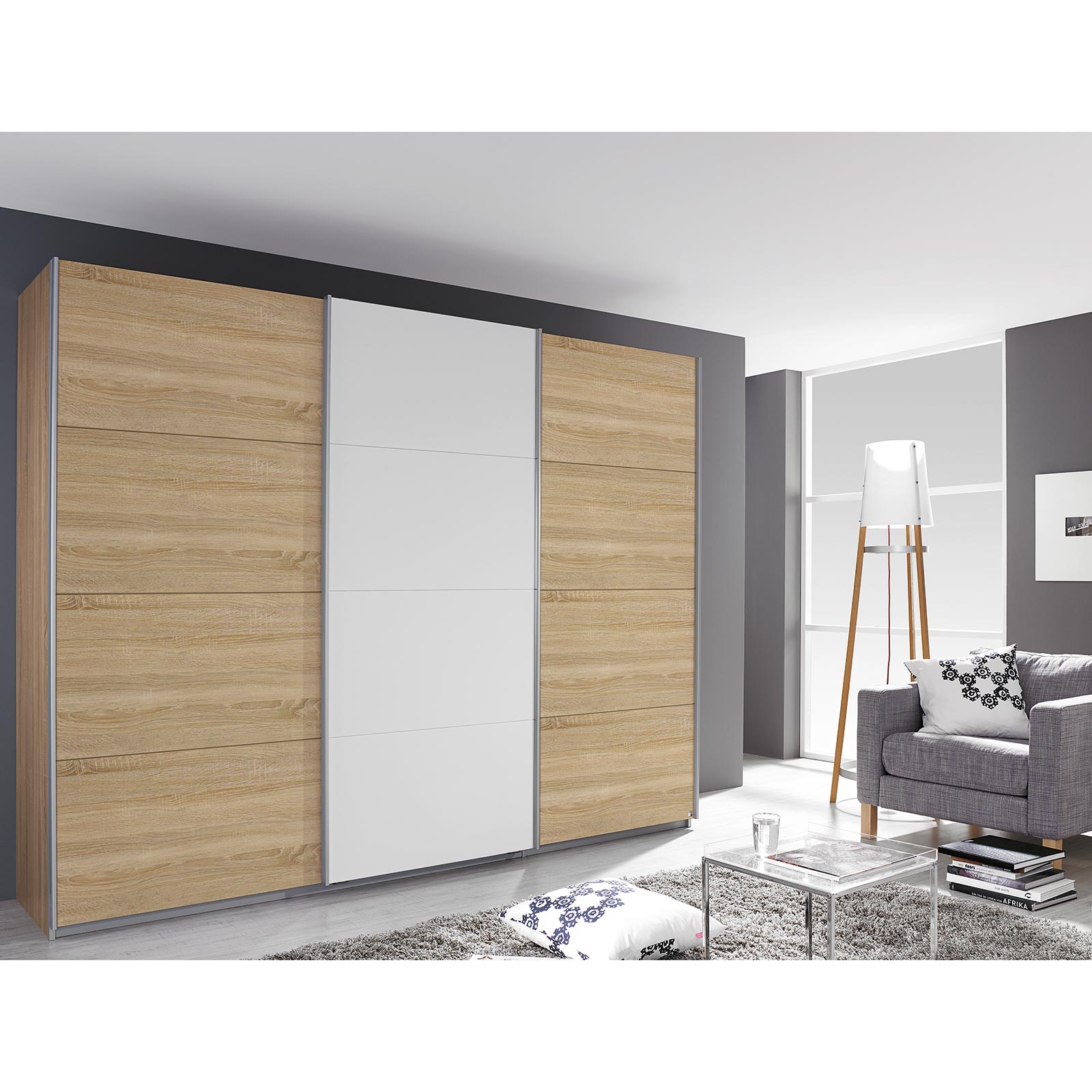 Schwebetürenschrank - Eiche Sonoma - alpinweiß - 271x210 cm
