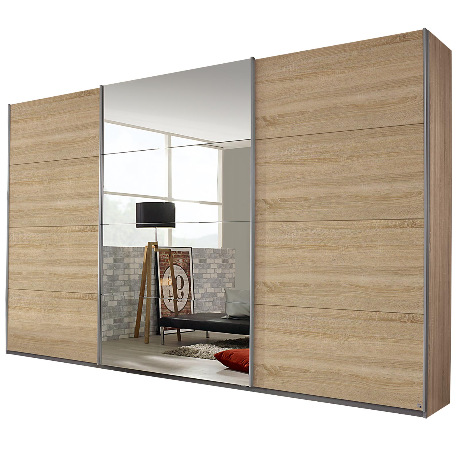 Schwebetürenschrank - Eiche Sonoma - mit Spiegel - 360x229 cm
