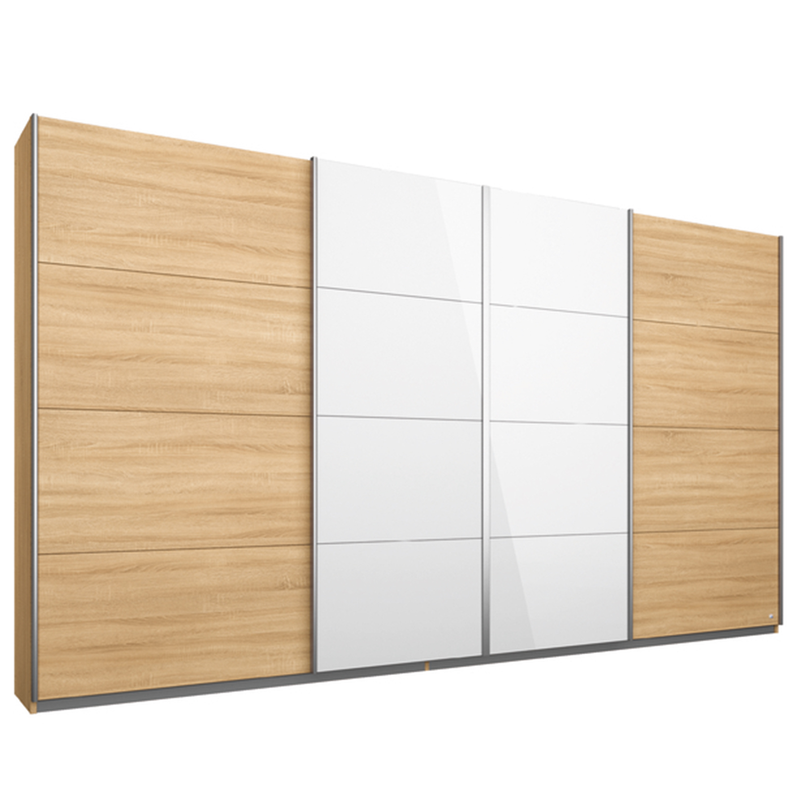 Schwebetürenschrank - Eiche Sonoma - Weißglas - 315x211 cm