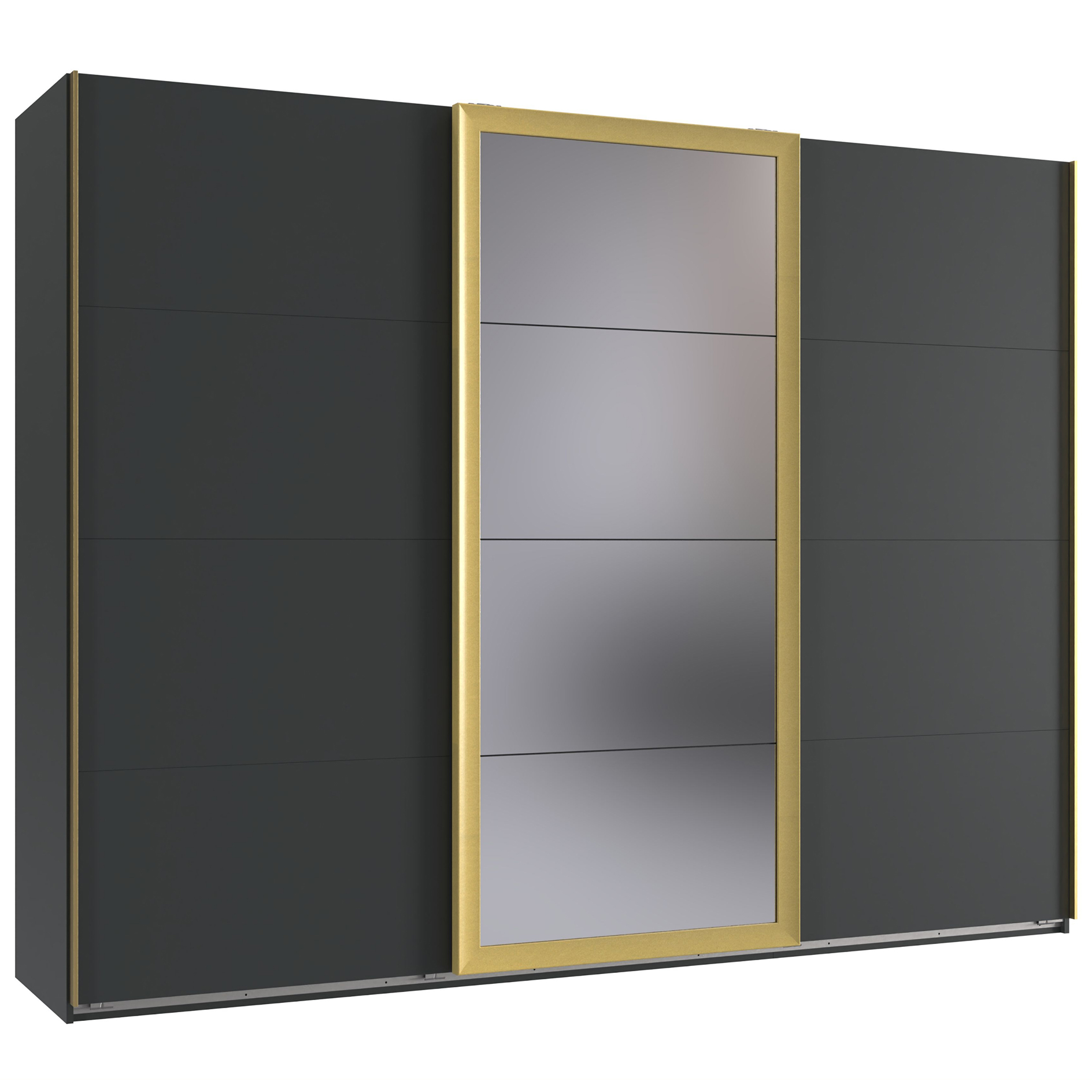 Schwebetürenschrank - graphit - goldfarben matt - Spiegel - 270 cm breit